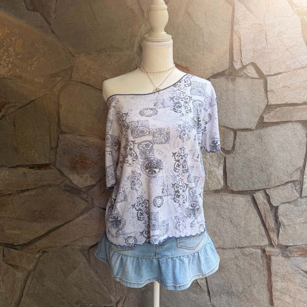 Vintage 90s Graphic Print Lettuce Edge Top Size XL